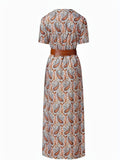 「binfenxie」Paisley Print V Neck Dress, Boho Casual Short Sleeve Dress For Spring & Summer, Women's Clothing