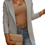 「binfenxie」Solid Lapel Blazer, Casual Open Front Long Sleeve Work Office Outerwear, Women's Clothing