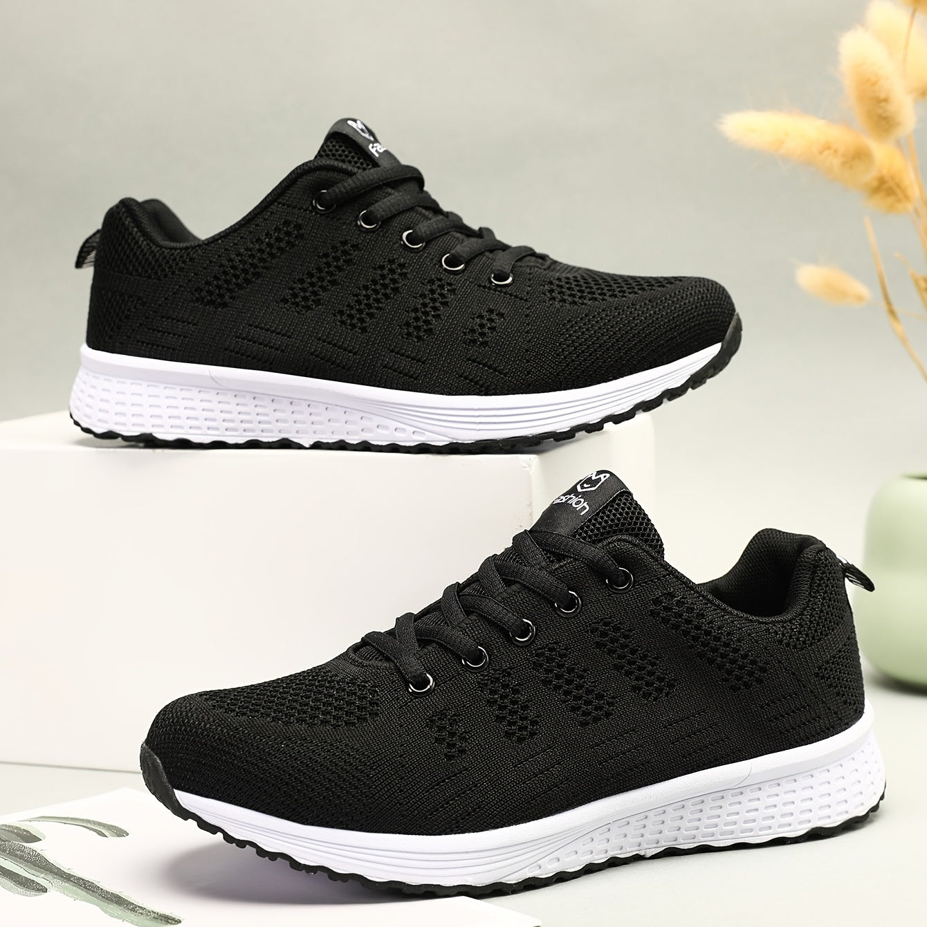 「binfenxie」Women's Leisure Knit Sneakers, Lightweight Low Top Lace Up Solid Color Casual Shoes, Women's Running Shoes