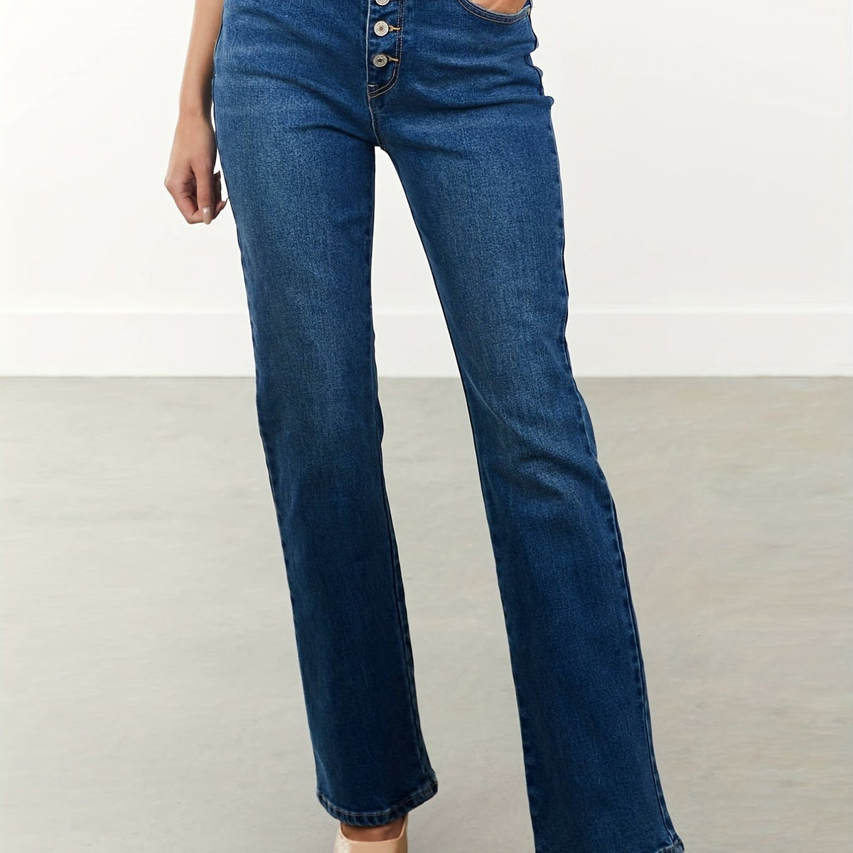 「binfenxie」Single-breasted Mid Rise Bootcut Jeans, Whiskering High Strech Bell Bottoms Denim Pants, Elegant Pants For Every Day, Women's Denim Jeans & Clothing