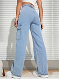 「binfenxie」High Rise Light Wash Cargo Denim Pants, Loose Multi-pocket Street Style Cargo Jeans, Women's Denim Jeans & Clothing