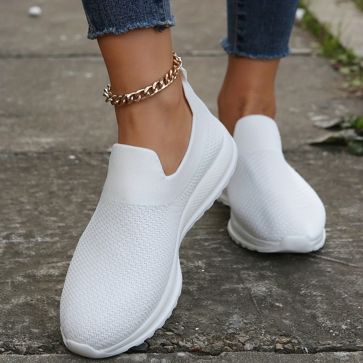 「binfenxie」Women's White Flying Woven Sneakers, Breathable Low Top Slip On Walking Shoes, Women's Anti-skid Shoes