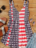 「binfenxie」American Flag Print Vest, Casual Shirred Sleeveless Pleated V Neck Independence Day Vest, Women's Clothing