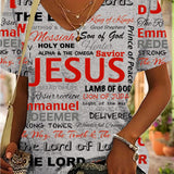 「binfenxie」Jesus Letter Full Print T-shirt, Casual V Neck Short Sleeve T-shirt For Spring & Summer, Women's Clothing