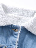 「binfenxie」Furry Inside Denim Long Coat, Heated Warm Winter Coat, Flap Pockets Button Closure  Loose Warm Lamb Wool Cotton Denim Jacket, Women's Denim Jackets & Coats, Women's Clothing
