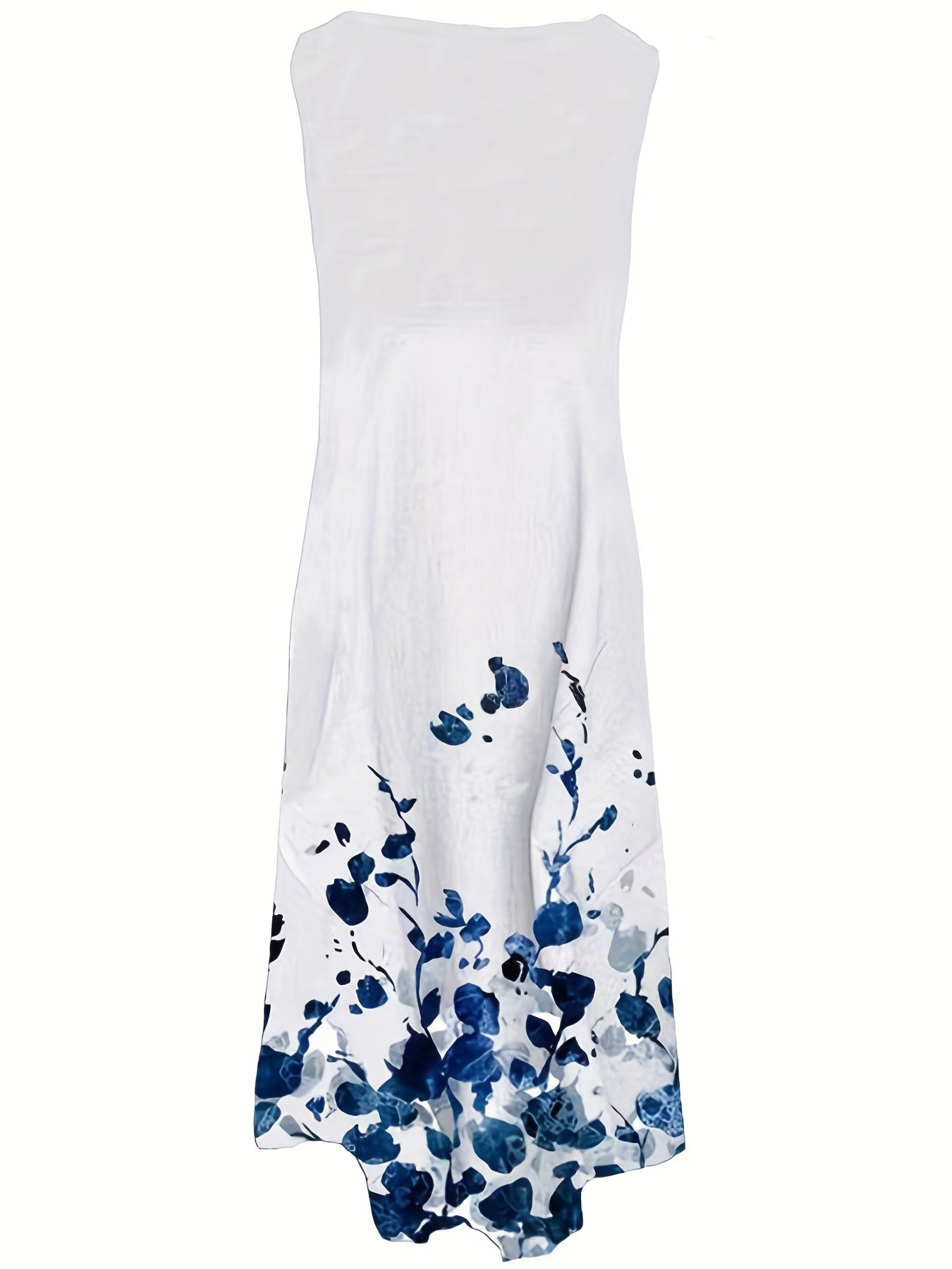 「binfenxie」Floral Print Crew Neck Dress, Elegant Loose Summer Trapeze Long Dresses, Women's Clothing