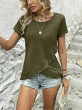 「binfenxie」Asymmetrical Ruffle Hem T-Shirt, Casual Crew Neck Short Sleeve T-Shirt For Spring & Summer, Women's Clothing
