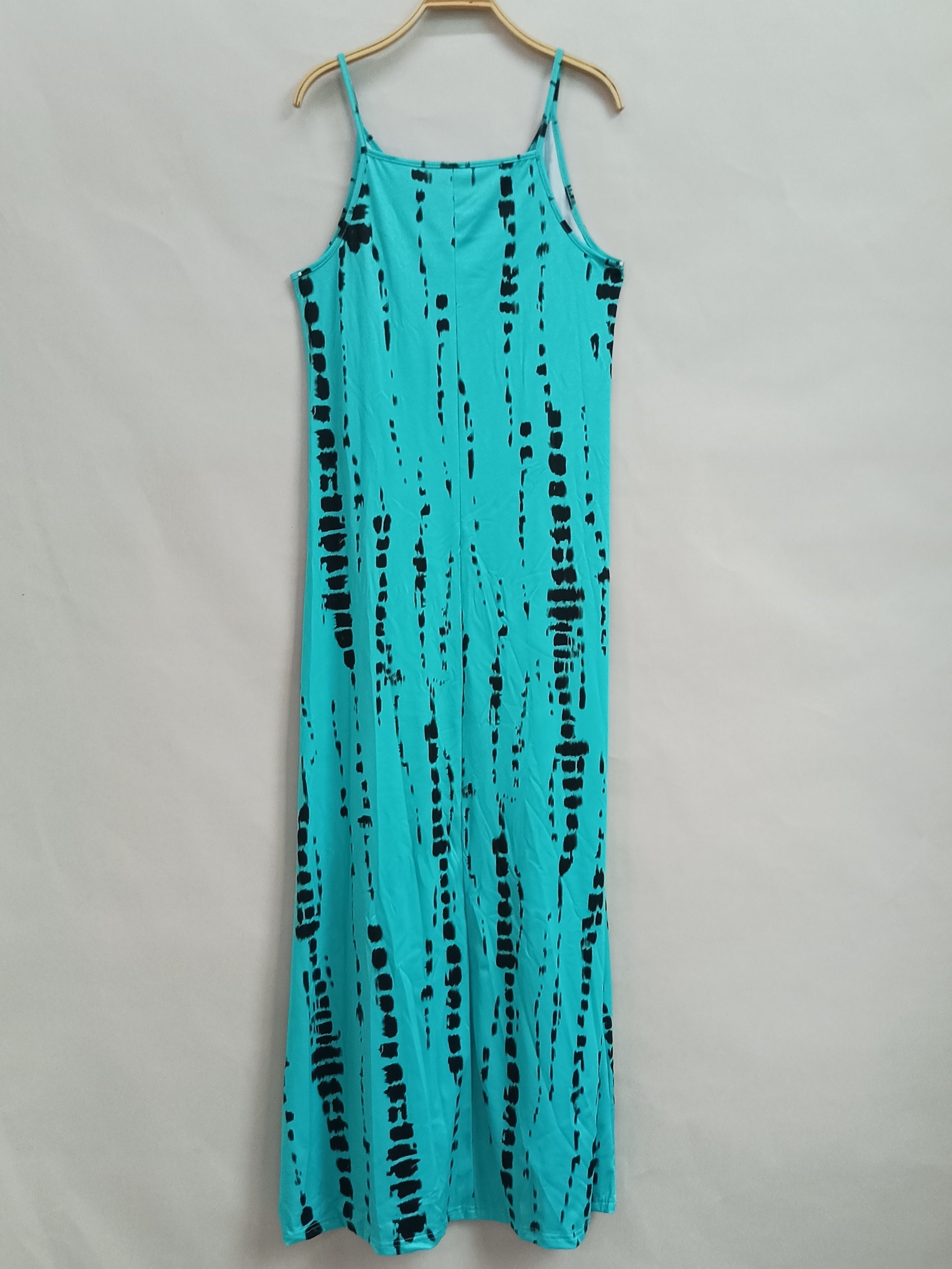 「binfenxie」Tie Dye Spaghetti Dress, Casual Loose V-neck Ankle Cami Dress, Women's Clothing