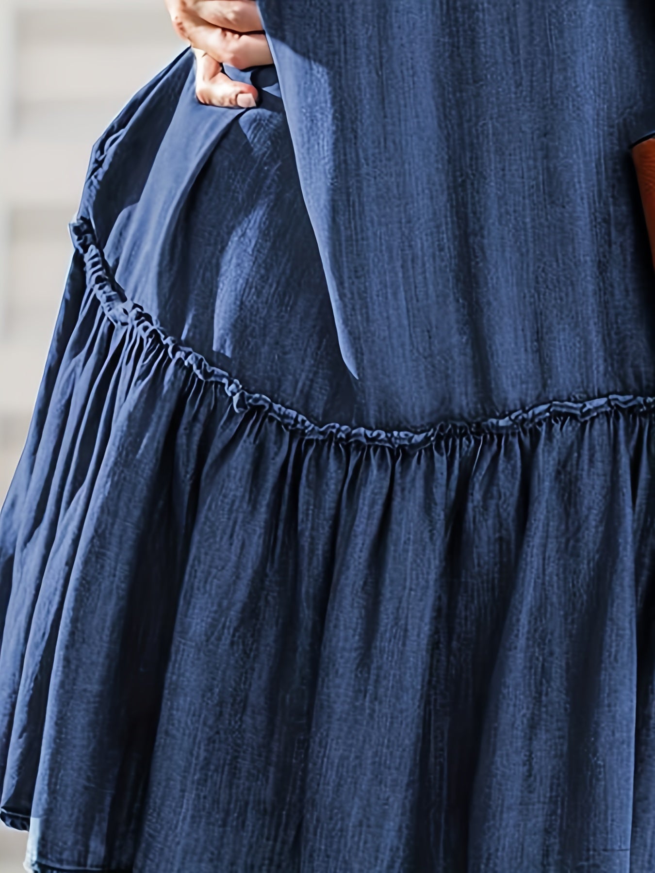 「binfenxie」Blue Long Sleeves Denim Dress, Loose Fit Single-Breasted Button Fashion Denim Dress, Women's Denim Clothing