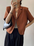 「binfenxie」Solid Color Short Sleeve Blazer, Elegant Button Front Blazer For Office & Work, Women's Clothing