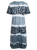 「binfenxie」Leopard Print V Neck Dress, Short Sleeve Beach Vacation Casual Dress For Spring & Summer, Women's Clothing