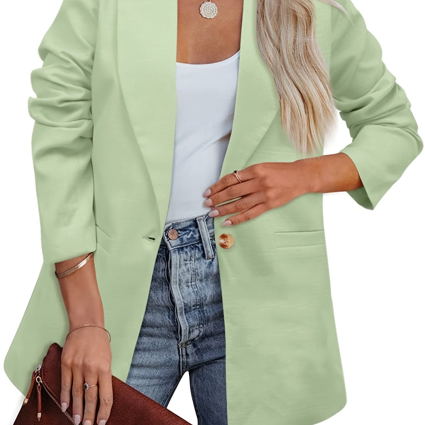 「binfenxie」Women's Blazers Casual Plus Size Long Sleeve Open Front Style Jacket Boyfriend Solid Blazer