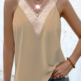 「binfenxie」Applique V Neck Vest, Casual Sleeveless Solid Summer Vest, Women's Clothing