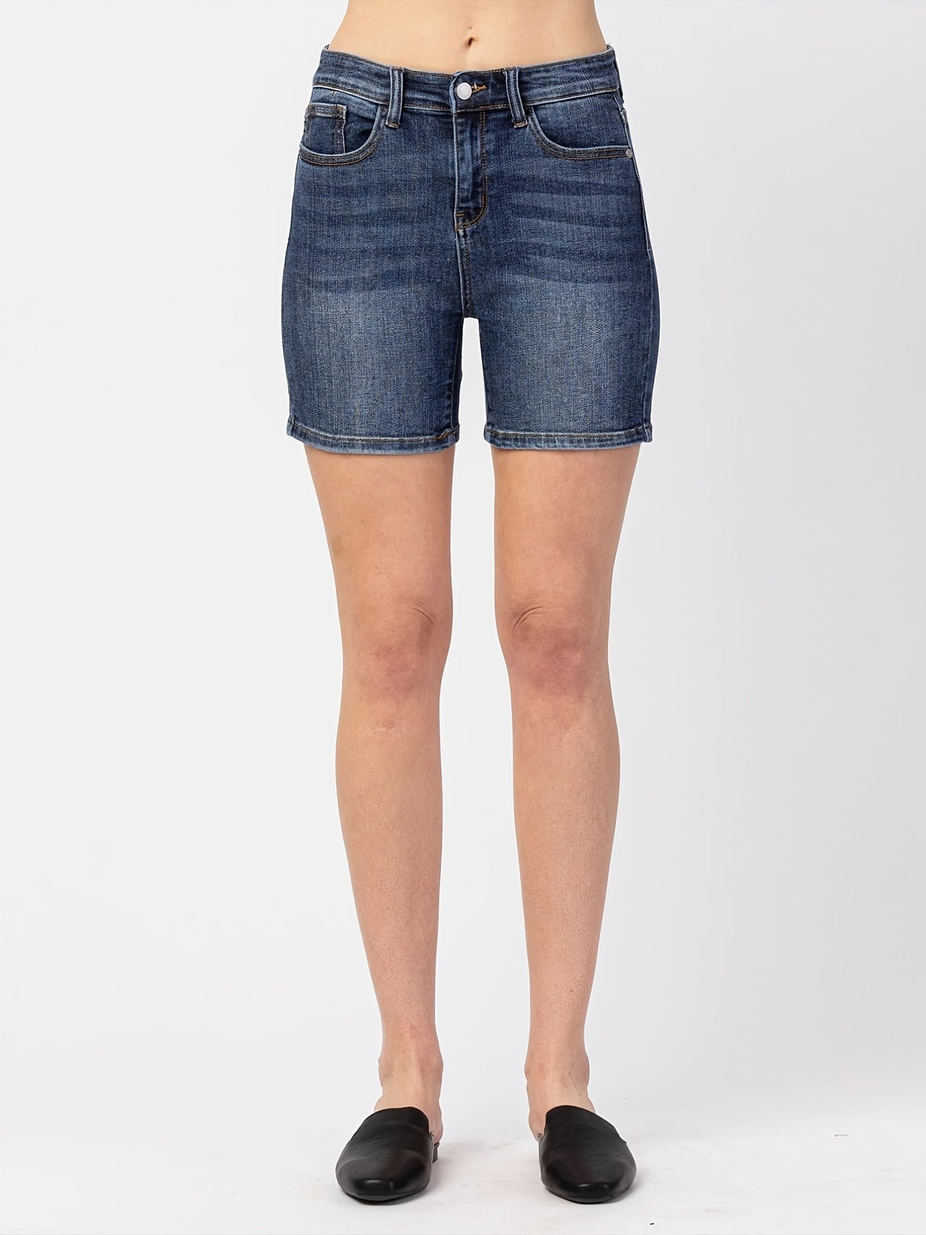「binfenxie」Light Blue Short Denim Pants, Slim Fit Slash Pockets High-Stretch Denim Shorts, Women's Denim Jeans & Clothing