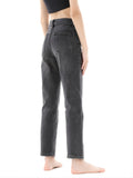 「binfenxie」Washed Black Tapered Denim Pants, Classic Slant Pocket Denim Pants, Women's Clothing & Denim