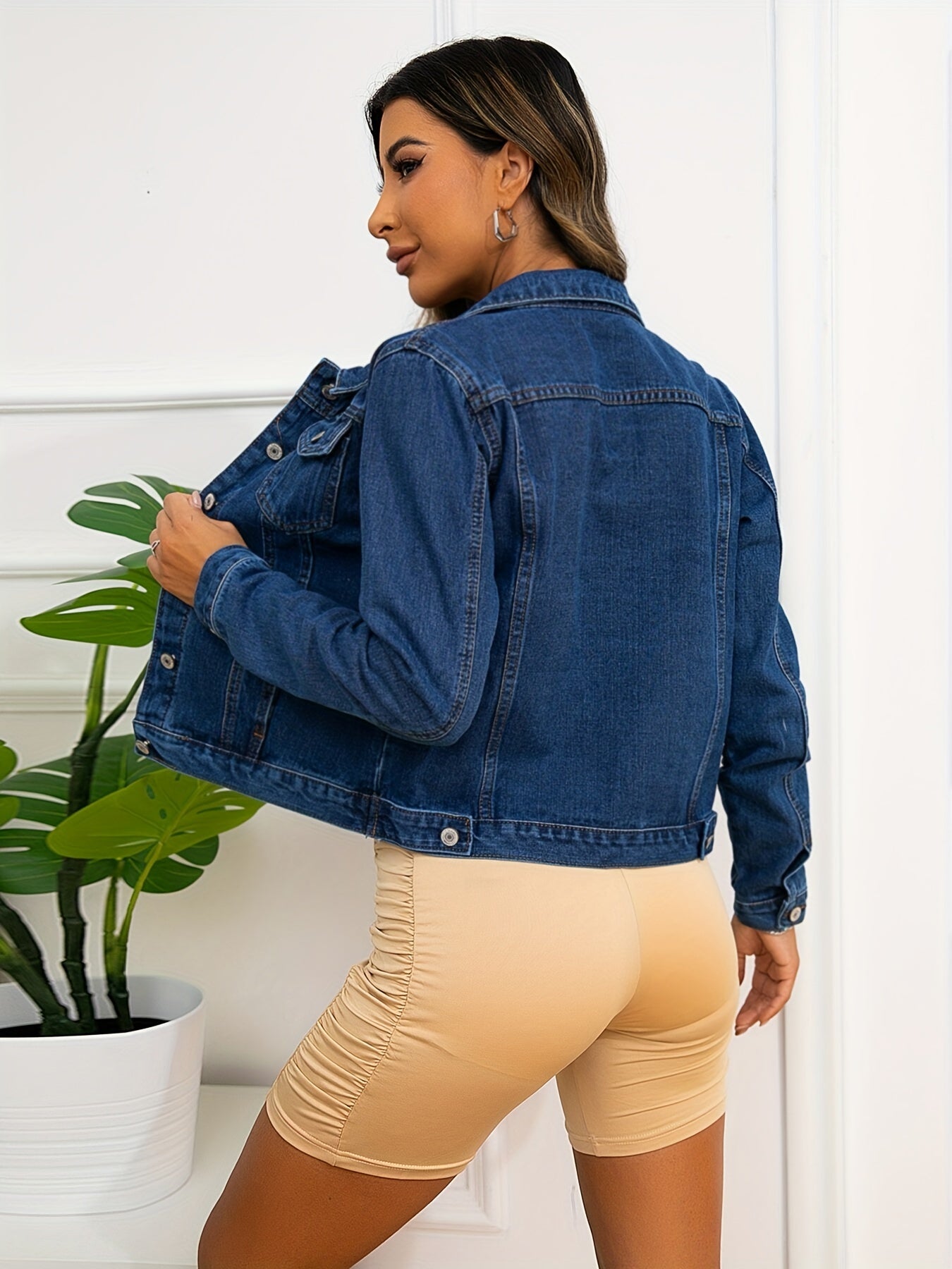 「binfenxie」Flap Pocket Single-breasted Trucker Jacket, Long Sleeves Causal Style Blue Denim Coat, Women's Denim Jeans & Clothing