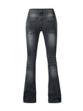 「binfenxie」Solid Color Flare Leg Jeans, Low Waist Bootcut Denim Pants, Classic Stretch Flared Pants, Women's Denim Jeans, Women's Clothing