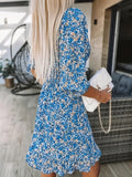「binfenxie」Women's Dresses Puff Sleeve Floral Print Ruched Waist V-Neck Boho Dresses