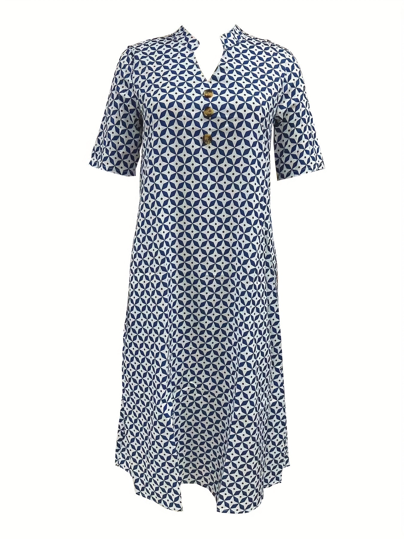 「binfenxie」Allover Print Button Front Dress, Casual Short Sleeve Dress For Spring & Summer, Women's Clothing