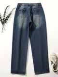 「binfenxie」Rolled Hem Single-breasted Closure Straight Legs Loose Fit Casual Denim Pants Straight Jeans, Women's Denim Jeans