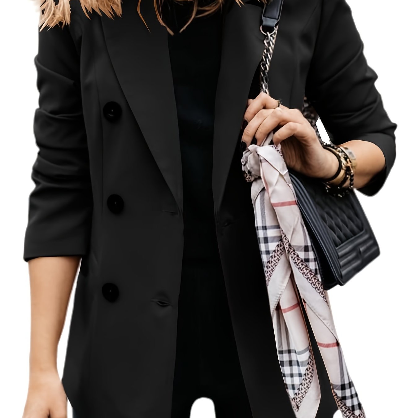 「binfenxie」Lapel Double Breasted Blazer, Elegant Solid Open Front Work Office Outerwear, Women's Clothing