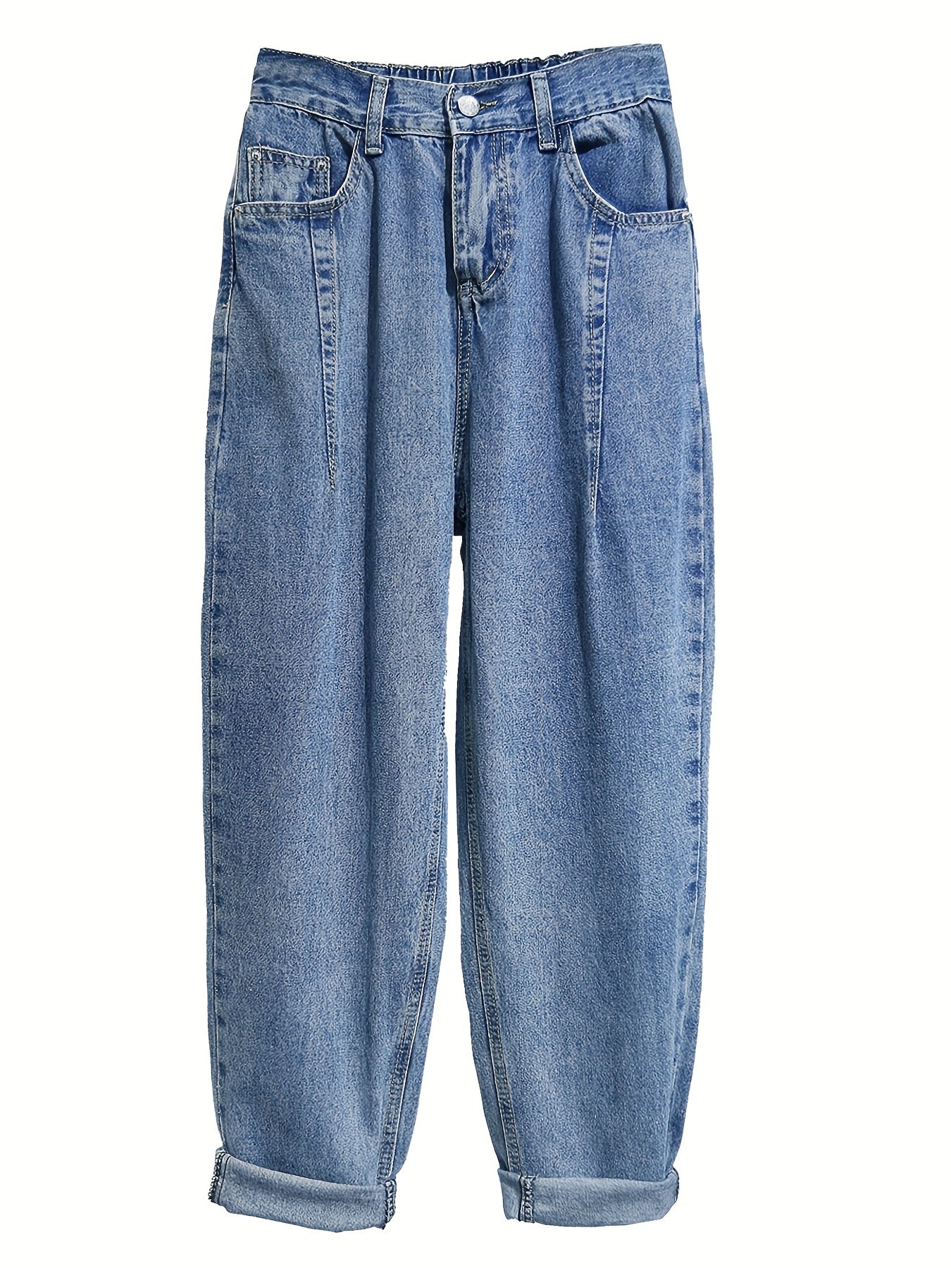 「binfenxie」Roll Up Hem Mid Waist Harem Jeans, Slash Pockets Street Causal Style Loose Denim Pants, Women's Denim Jeans & Clothing