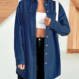 「binfenxie」Loose Fit Denim Jackets, Long Sleeve Casual Single Breasted Button Raw Hem Denim Coats, Women's Denim Clothing