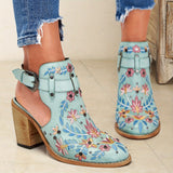 「binfenxie」Women's Embroidered & Studded Decor Chunky Heeled Boots, Slingback Faux Leather Ankle Boots, Women's Footwear