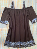 「binfenxie」Ethnic Print Off Shoulder Dress, Boho V Neck Half Sleeve Cami Dress, Women's Clothing