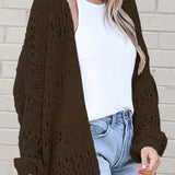 「binfenxie」Boho Crochet Knit Cardigan, Vacation Beach Wear Solid Draped Mid Length Summer Sweater, Women's Clothing