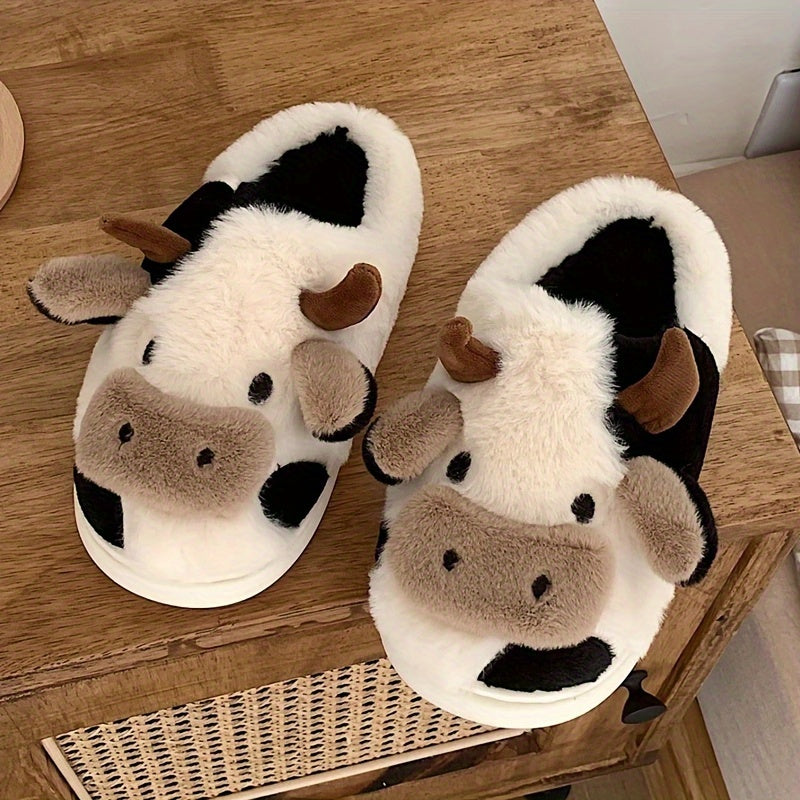 「binfenxie」Women's Cozy Cartoon Cow House Slippers - Warm, Fuzzy & Comfy Indoor Shoes!