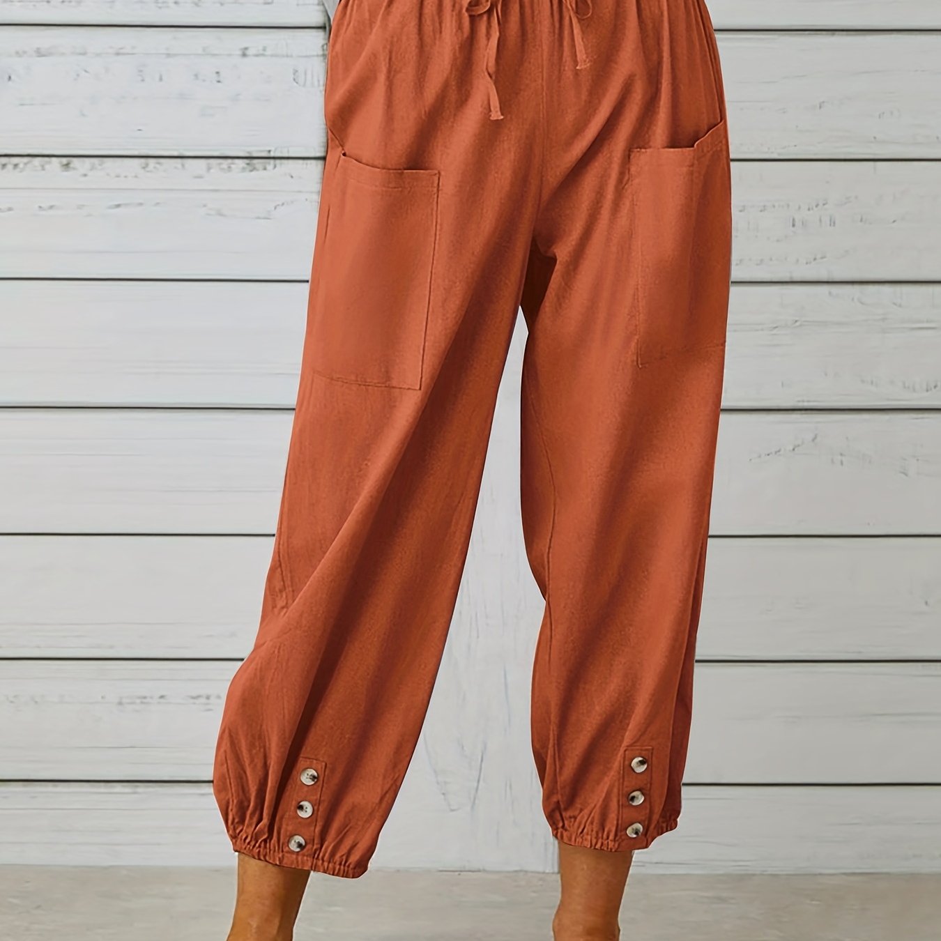「binfenxie」Boho Baggy Harem Pants With Pockets, Drawstring Waist Casual Pants For Spring & Summer, Women's Clothing