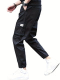 「binfenxie」Men's Drawstring Flap Pocket Cargo Pants, Trendy Jogger Pants