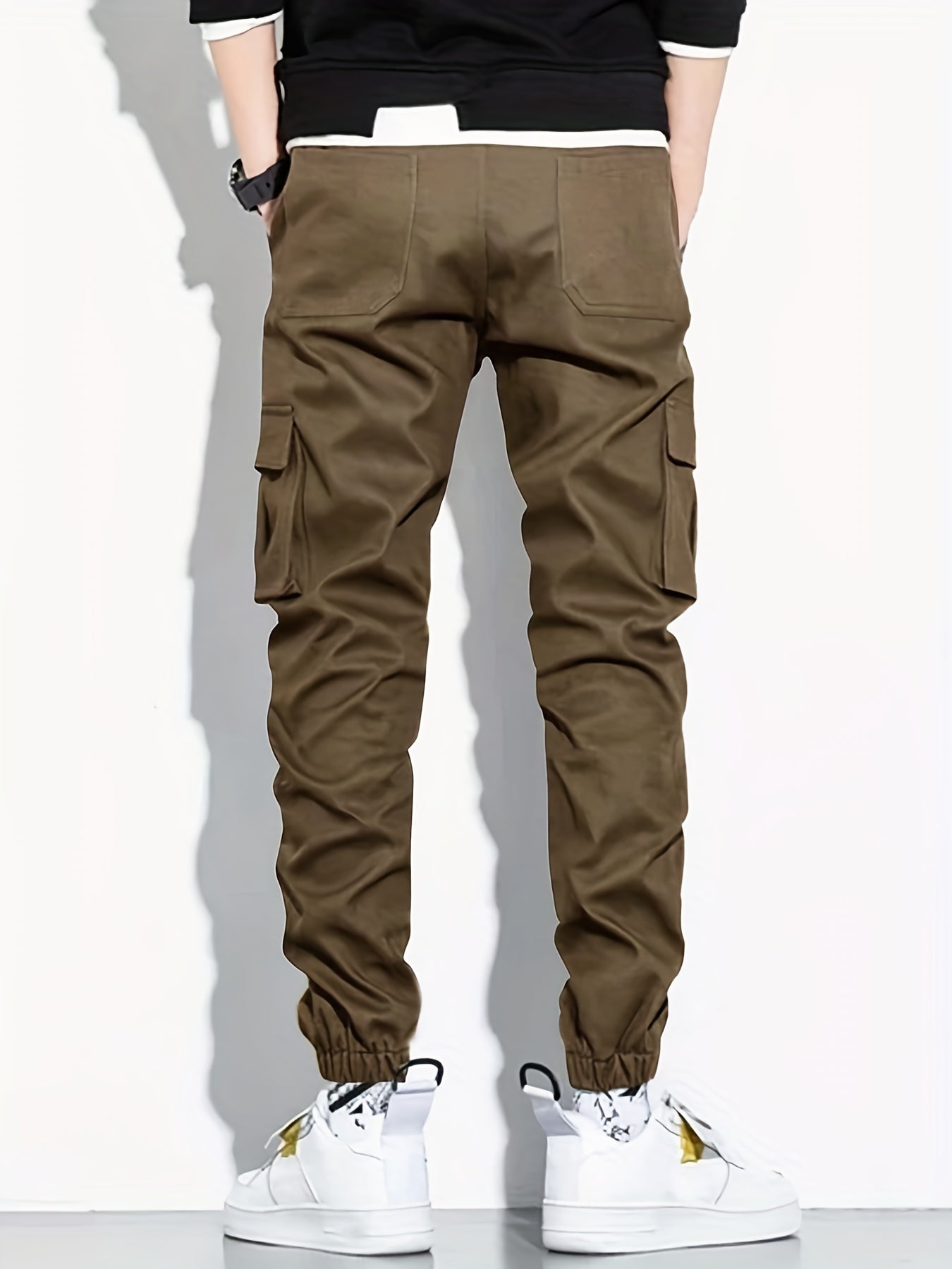 「binfenxie」Men's Drawstring Flap Pocket Cargo Pants, Trendy Jogger Pants
