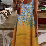 「binfenxie」Floral Print Spaghetti Dress, Vacation Sleeveless Scoop Neck Summer Dress, Women's Clothing