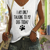 「binfenxie」Only Talk To My Dog Print Tank Top, Sleeveless Casual Top For Spring & Summer, Women's Clothing