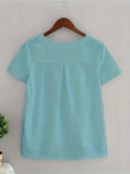 「binfenxie」Solid V Neck Blouse, Casual Short Sleeve Summer Comfy Blouse, Women's Clothing