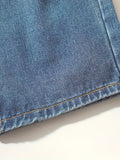 「binfenxie」Blue Loose Fit Straight Jeans, Slash Pockets Single-Breasted Button Versatile Denim Pants, Women's Denim Jeans & Clothing