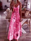 「binfenxie」Floral  Spaghetti Strap Long Dress, Loose Sleeveless V-neck Summer Dresses, Women's Clothing