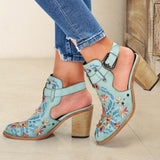 「binfenxie」Women's Embroidered & Studded Decor Chunky Heeled Boots, Slingback Faux Leather Ankle Boots, Women's Footwear