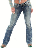 「binfenxie」Blue Loose Fit Straight Jeans, Slash Pockets Casual Denim Pants, Women's Denim Jeans & Clothing