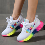 「binfenxie」Women's Rainbow Sole Flying Woven Sneakers, Breathable Mesh Lace-Up Running Shoes, Women's Footwear