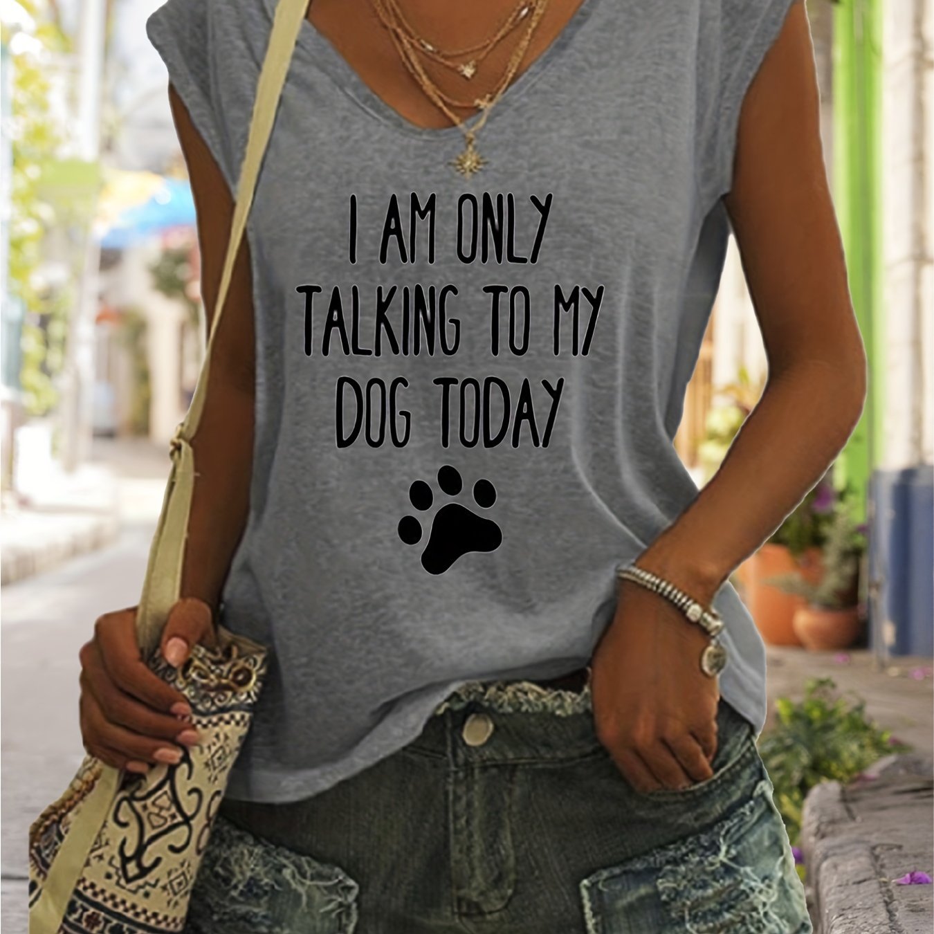 「binfenxie」Only Talk To My Dog Print Tank Top, Sleeveless Casual Top For Spring & Summer, Women's Clothing