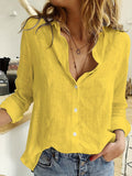 「binfenxie」Solid Linen Button Down Shirt, Casual Long Sleeve Shirt For Spring & Fall, Women's Clothing