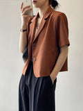 「binfenxie」Solid Color Short Sleeve Blazer, Elegant Button Front Blazer For Office & Work, Women's Clothing