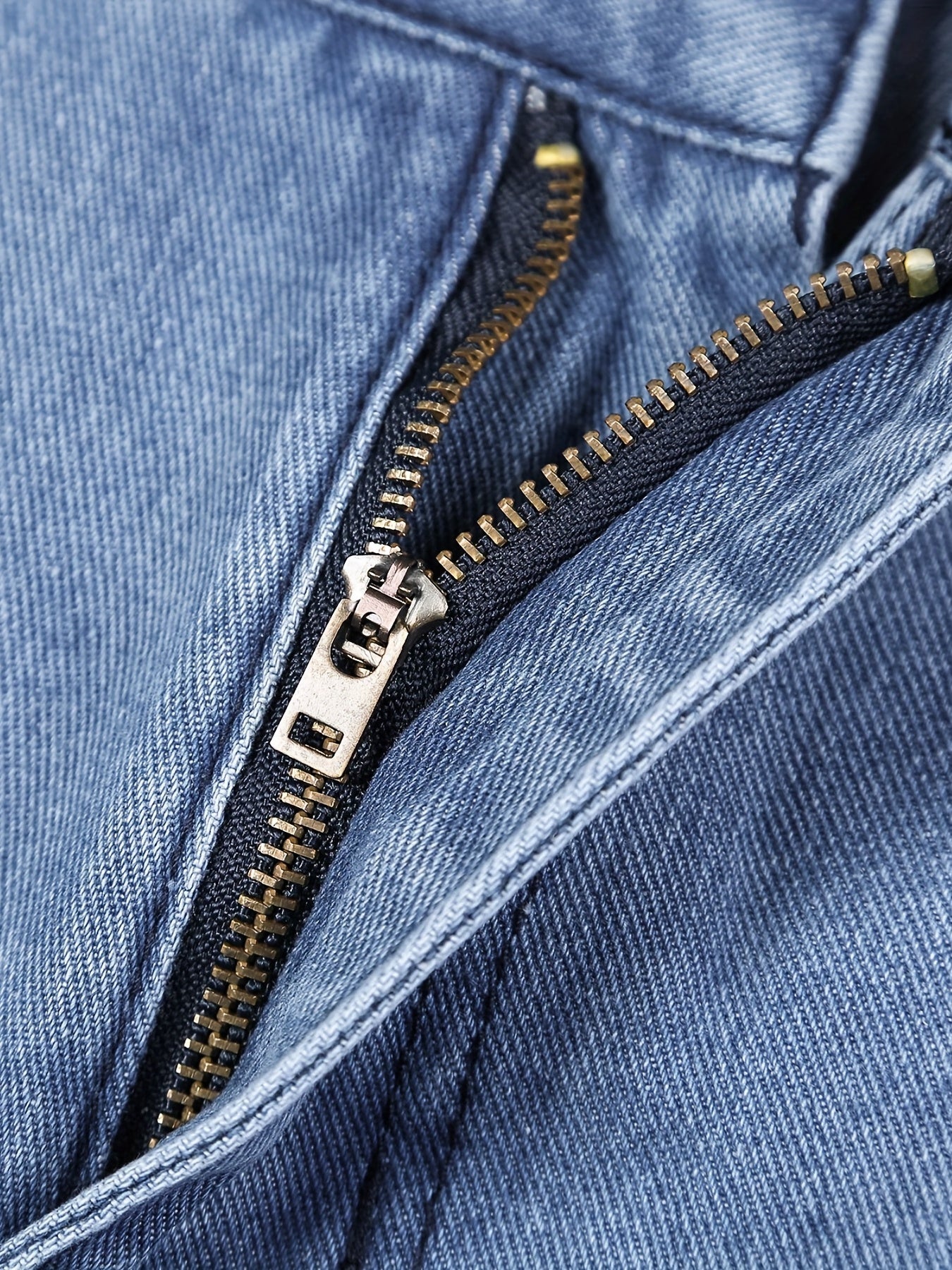 「binfenxie」Blue High Waist Straight Jeans, Loose Fit Slash Pockets Baggy Denim Pants, Women's Denim Jeans & Clothing