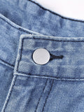 「binfenxie」Blue High Waist Straight Jeans, Loose Fit Slash Pockets Baggy Denim Pants, Women's Denim Jeans & Clothing