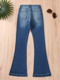 「binfenxie」Solid Bell Bottom Jeans, Washed Blue Flare Leg Denim Pants, Women's Denim Trousers
