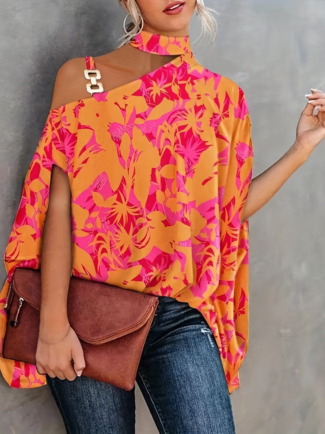 「binfenxie」Women's Blouse Summer Halter Batwing Sleeve Floral Print Blouse