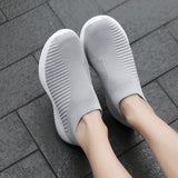 「binfenxie」Women's Knitted Socks Sneakers, Breathable Slip-on Flats Shoes, Solid Color Soft Sole Walking Shoes
